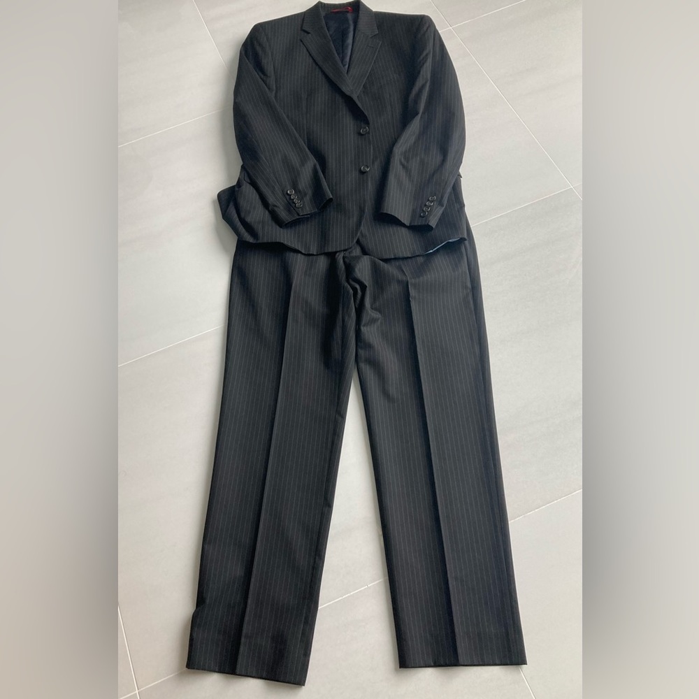 Chaps men’s black suit with white pinstripes